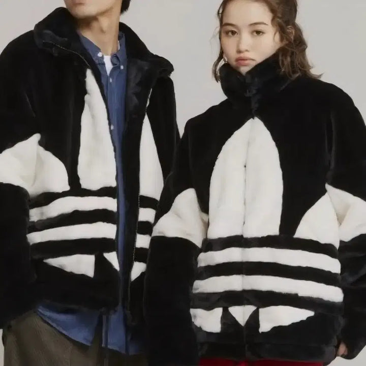 [BUNJANG] Adidas Big Trefoil Faux Fur Jacket Black / [ KR XL ] 아디다스 빅트레포일 퍼 자켓 블랙 HC0323