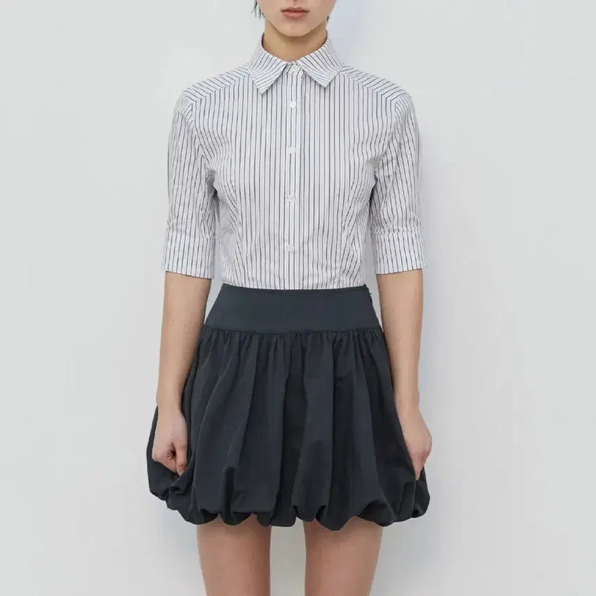 [BUNJANG] Burmula Solid Half Shirt (Stripe) / 버뮬라 SOLID HALF SHIRT (STRIPE)