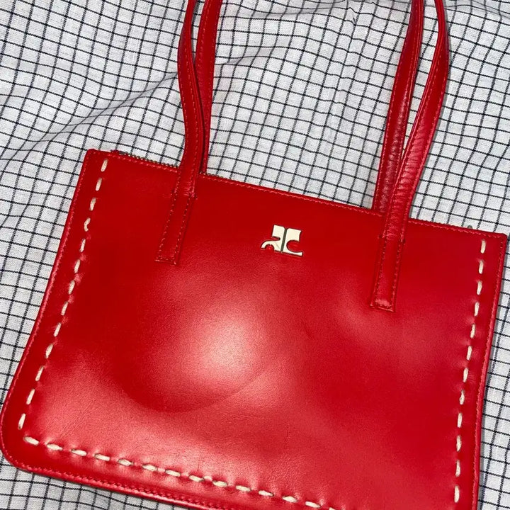 [BUNJANG] Courreges Vintage Red Stitch Mini Tote Bag / 꾸레쥬 빈티지 토트백 레드 스티치 가방 미니백 판매