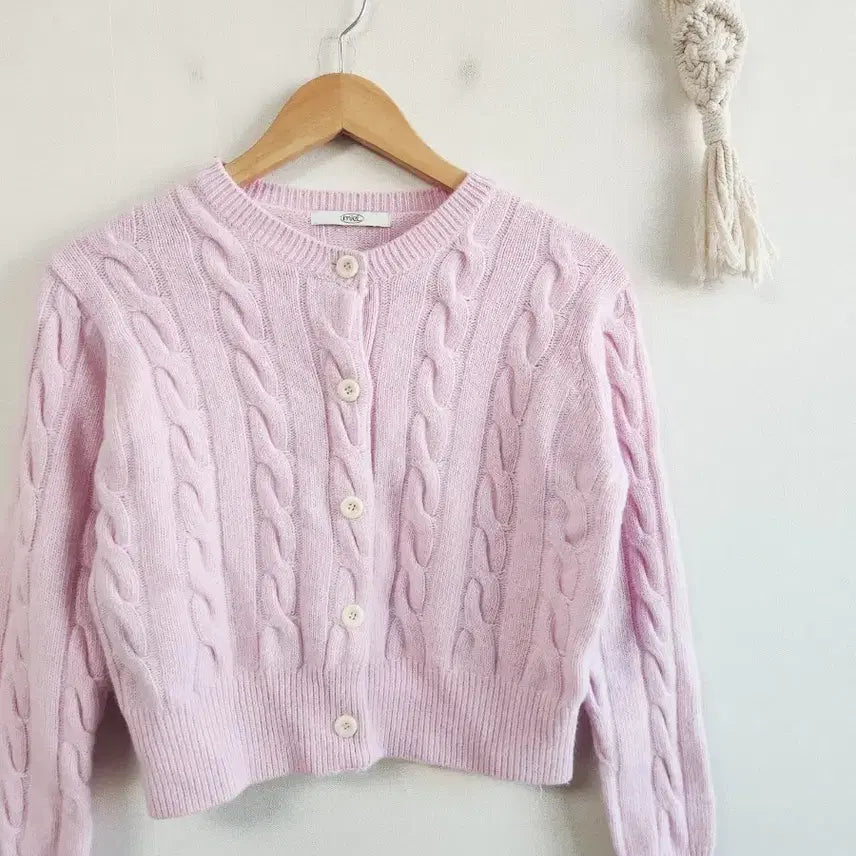 [BUNJANG] Miel Wool Cable Knit Cardigan / Miel 미엘 울 꽈배기 가디건 핑크