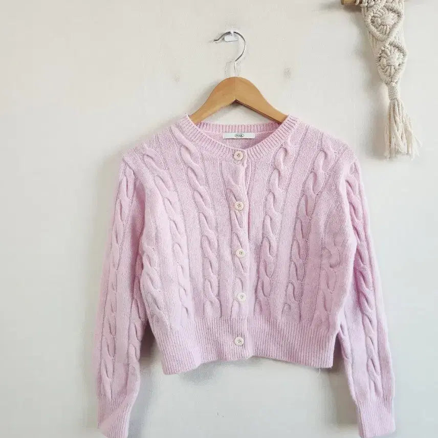 [BUNJANG] Miel Wool Cable Knit Cardigan / Miel 미엘 울 꽈배기 가디건 핑크