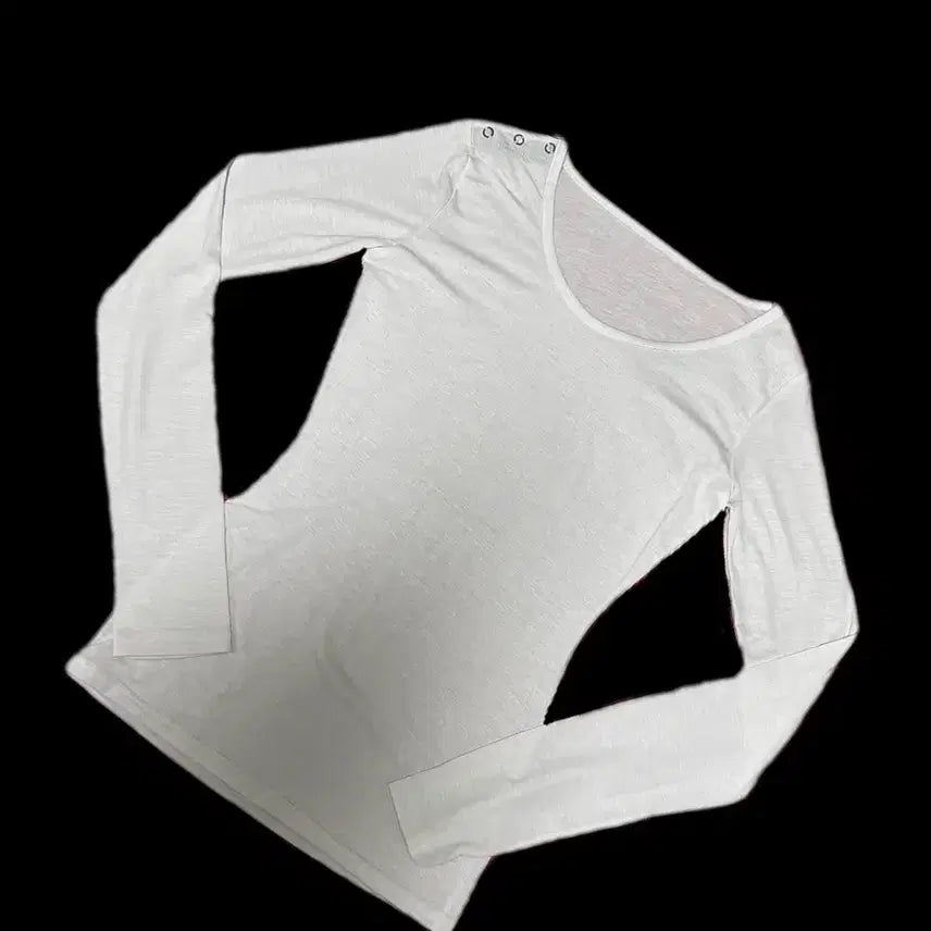 [BUNJANG] White Button Long Sleeve T-Shirt / 화이트 또또 단추 긴팔 티셔츠