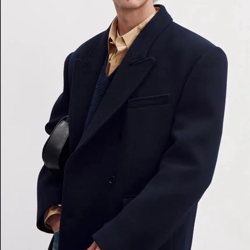 [BUNJANG] RECTO Robert Felt Double Coat Navy / 렉토 로버펠트 더블 코트 네이비