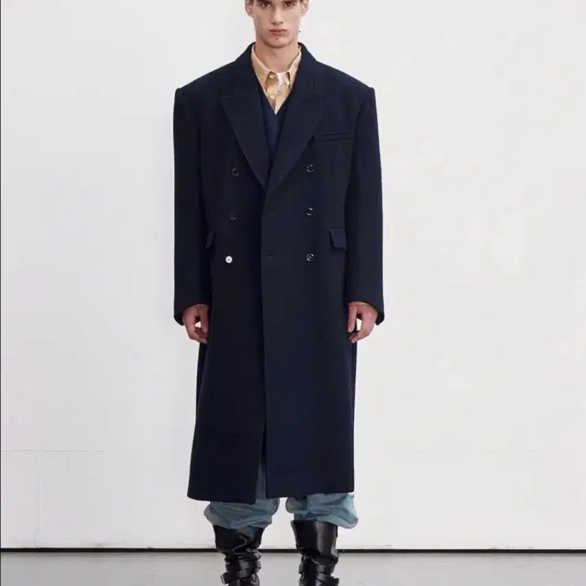 [BUNJANG] RECTO Robert Felt Double Coat Navy / 렉토 로버펠트 더블 코트 네이비