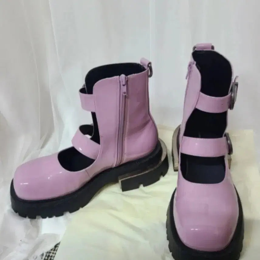 [BUNJANG] Charles &amp; Keith Pink Enamel Mary Jane Long Boots / 찰스앤키스 핑크 에나멜 메리제인 롱부츠 245