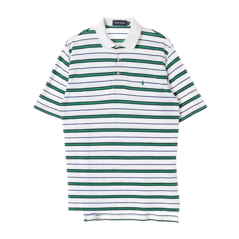 [BUNJANG] Polo Golf Ralph Lauren Green Stripe Polo Shirt / 폴로 골프 랄프로렌 그린 스트라이프 카라티 L