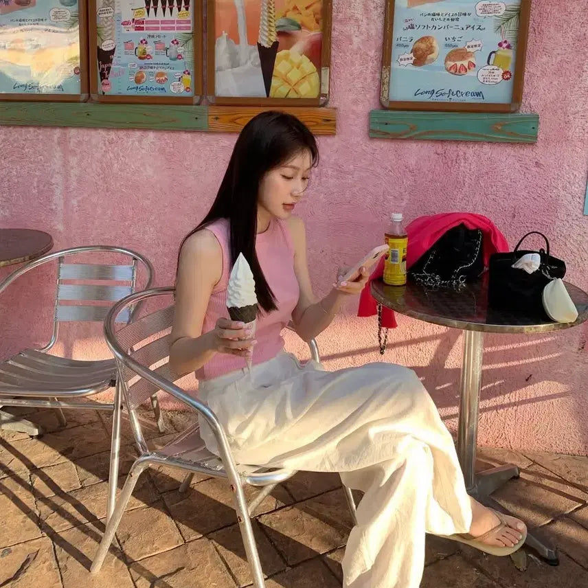 [BUNJANG] Riete Lazy Shop Pink Sleeveless Top / 핑크 슬리브리스 리에뜨 레이지샵 사장님