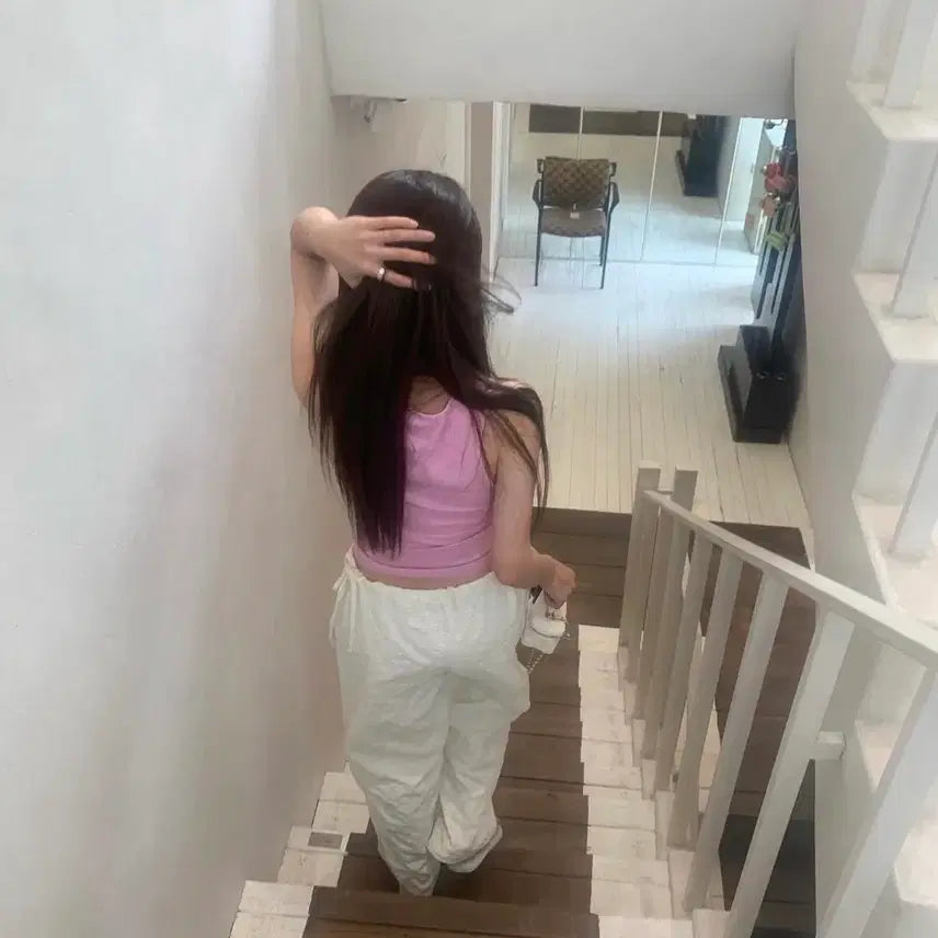 [BUNJANG] Riete Lazy Shop Pink Sleeveless Top / 핑크 슬리브리스 리에뜨 레이지샵 사장님