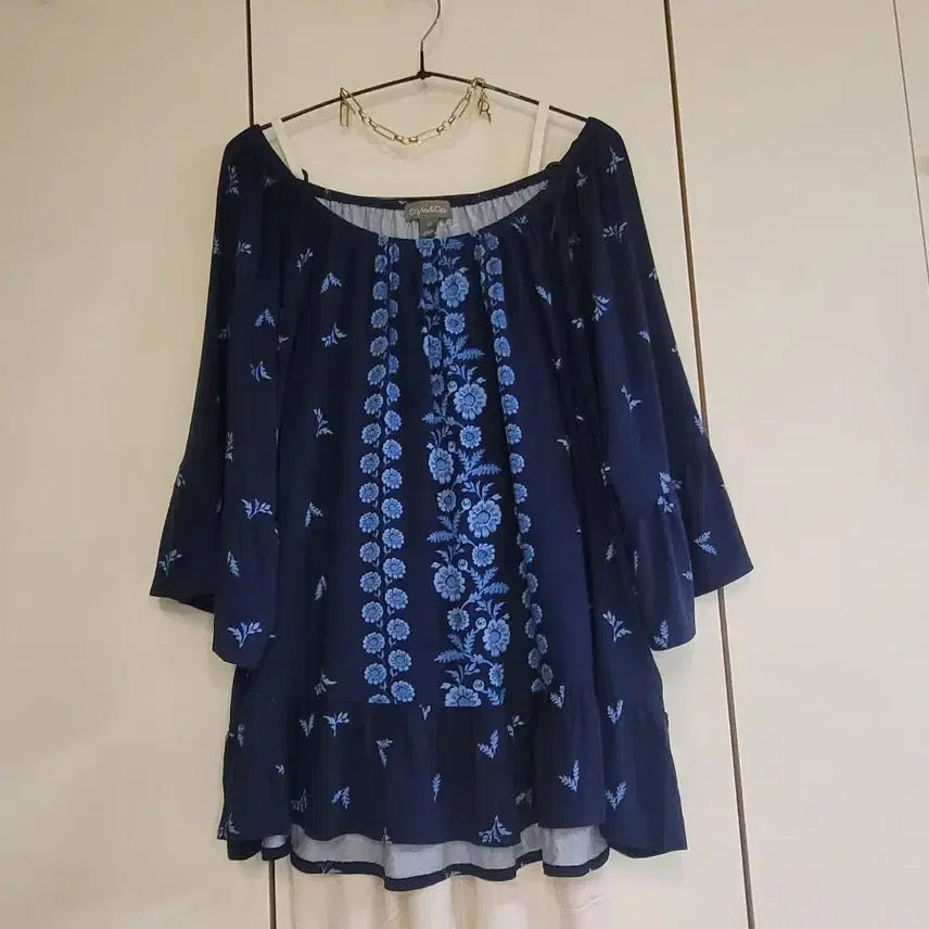 [BUNJANG] Style &amp; Co. Floral Jersey Blouse / 새옷 미국수입Style&amp;Co. 플라워 져지 집시인디고