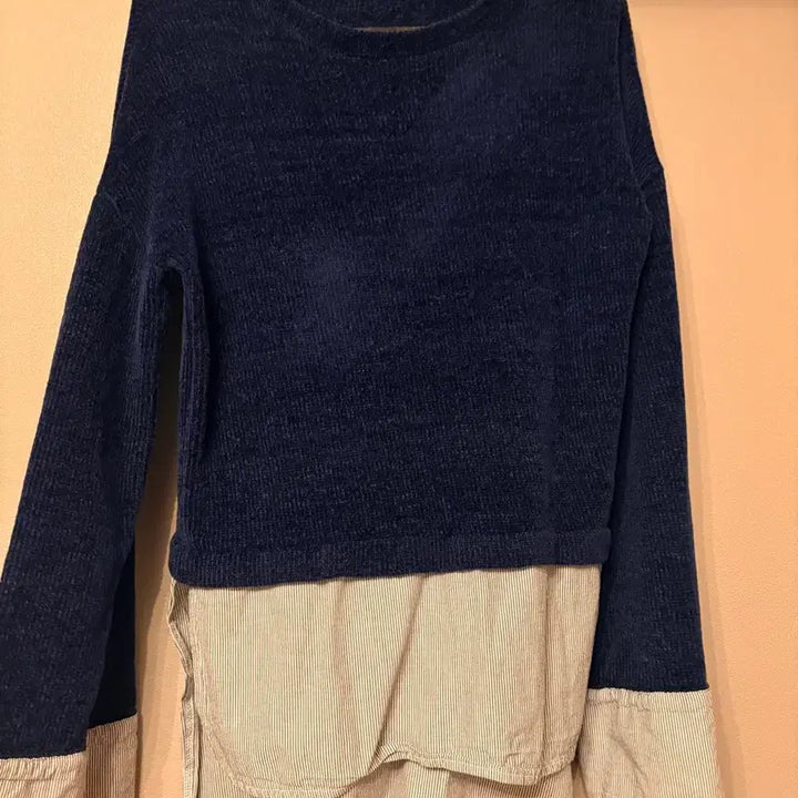 [BUNJANG] ZARA Navy Striped Layered Knit Top / 자라 네이비 스트라이프 레이어드 니트