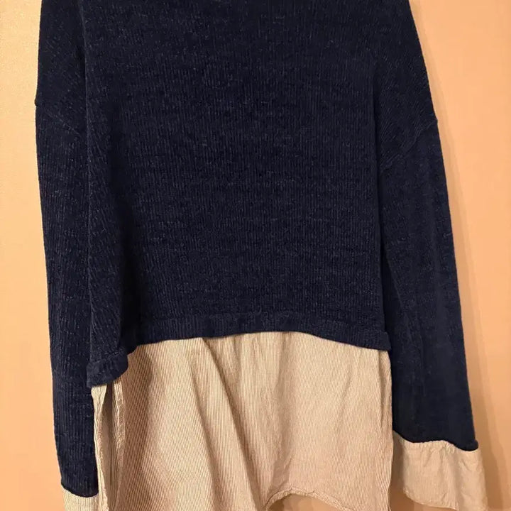 [BUNJANG] ZARA Navy Striped Layered Knit Top / 자라 네이비 스트라이프 레이어드 니트