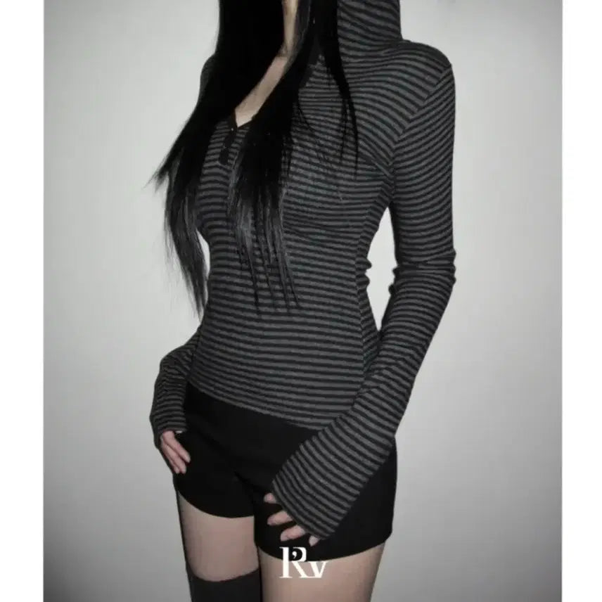 [BUNJANG] Anyone More Liz River Stripe Hoodie / 에이블리 리즈리버 스트라이프 후드티 애니원모어