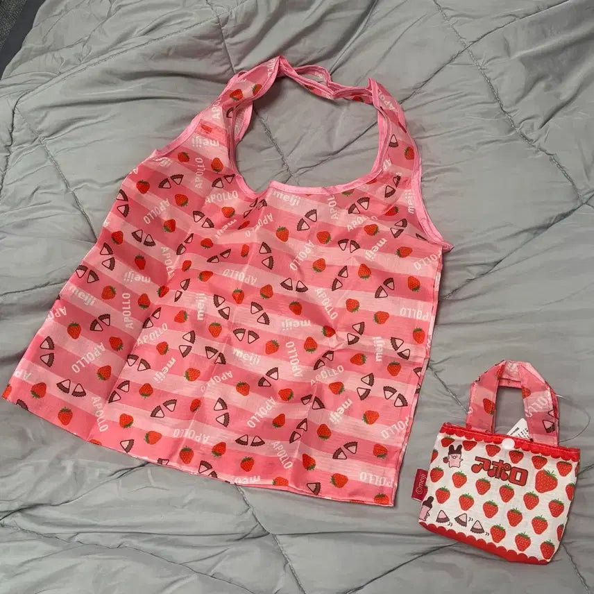 [BUNJANG] Meiji Apollo Strawberry Eco Bag / 일본 메이지 아폴로 딸기 장바구니 에코백
