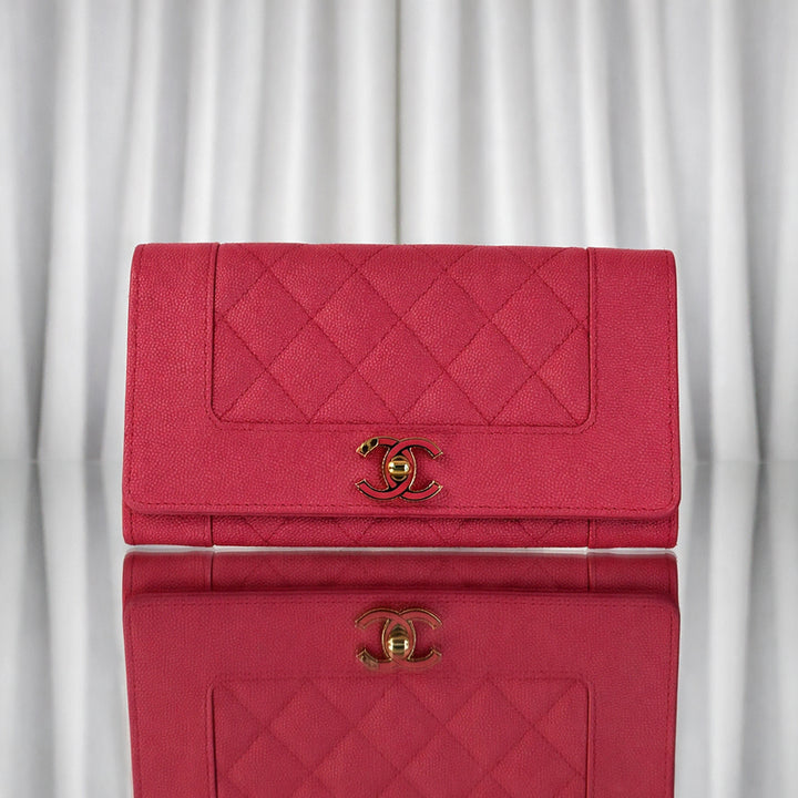 [BUNJANG] Chanel Mademoiselle Pink Snap Long Wallet / 신형) 샤넬 마드모아젤 핑크 똑딱이 장지갑