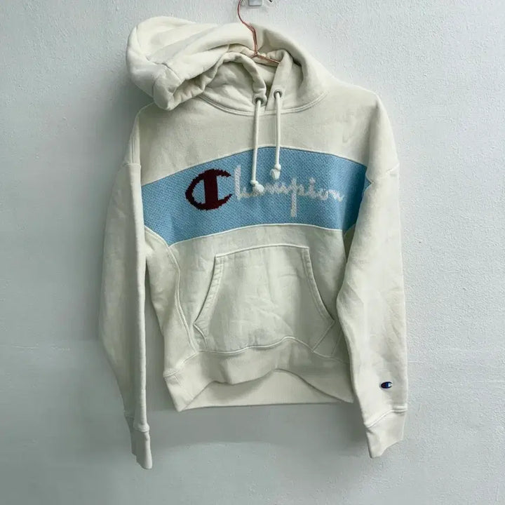 [BUNJANG] Champion Reverse Weave Color Block Logo Cream Hoodie (S) / 챔피온 리버스위브 배색 챔피온 로고 크림 후드티 (S)