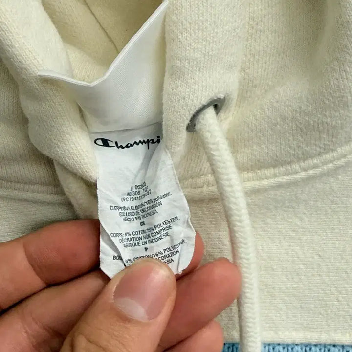 [BUNJANG] Champion Reverse Weave Color Block Logo Cream Hoodie (S) / 챔피온 리버스위브 배색 챔피온 로고 크림 후드티 (S)