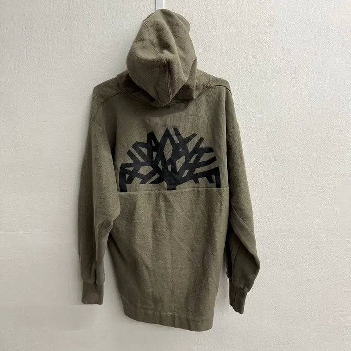 [BUNJANG] Timberland Small Logo Khaki Fleece Half-Zip Hoodie / 팀버랜드 하프집업 스몰로고 카키 기모 후드티 (L)