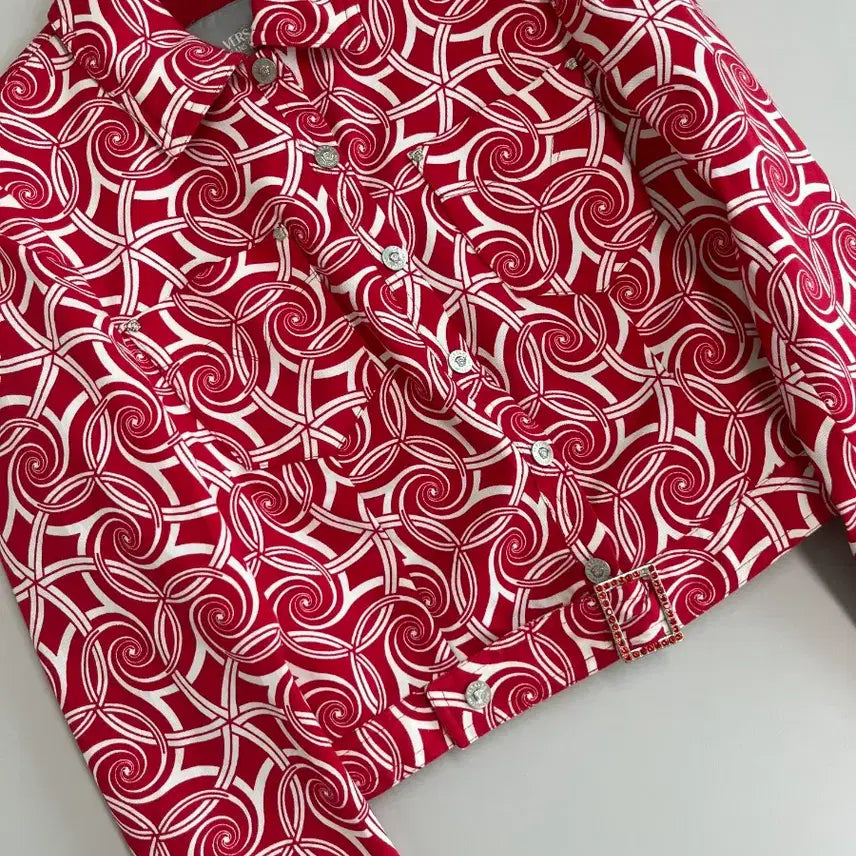 [BUNJANG] Versace Red Swirl Pattern Short Jacket / [정품]베르사체 레드 회오리 패턴 숏자켓