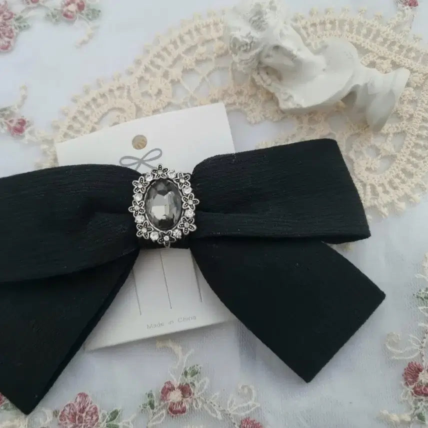 [BUNJANG] Black Ribbon Cubic Hairpin / 블랙 리본 큐빅 헤어핀(새상품)