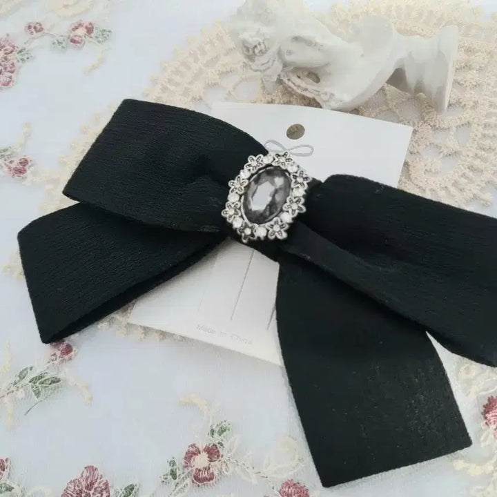 [BUNJANG] Black Ribbon Cubic Hairpin / 블랙 리본 큐빅 헤어핀(새상품)