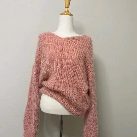 [BUNJANG] Pink Angora Knit Pullover Sweater / 핑크색 앙고라 니트 풀오버