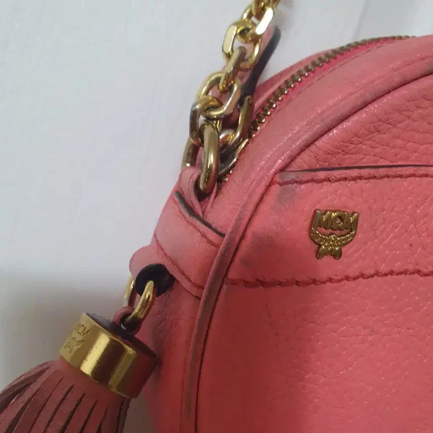 [BUNJANG] MCM Tambourine Crossbody Bag with Tassel / (정품) MCM 크로스 탬버린백 코랄  태슬포함