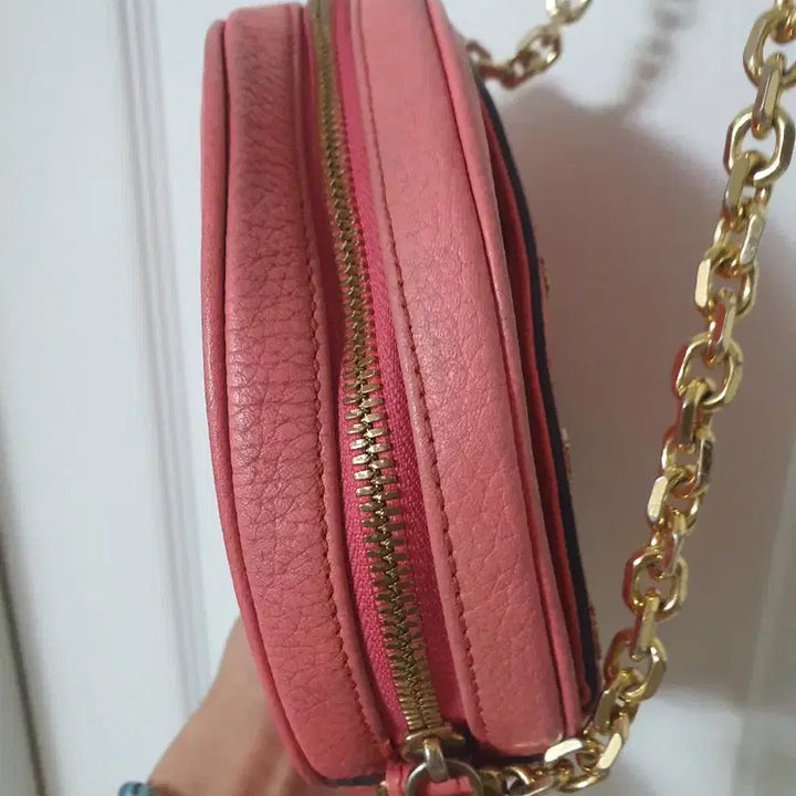 [BUNJANG] MCM Tambourine Crossbody Bag with Tassel / (정품) MCM 크로스 탬버린백 코랄  태슬포함