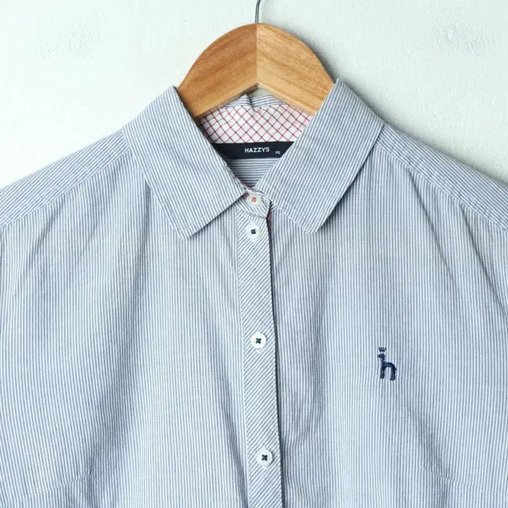 [BUNJANG] Hazzys Striped 7-Part Sleeve Shirt / W(M) 헤지스 셔츠 남방 7부 스트라이프 연블루 아메카지-17BED