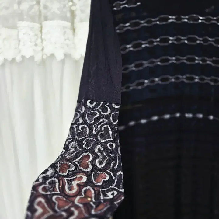 [BUNJANG] Black See-Through Pattern Long Dress / 시스루 패턴 롱원피스