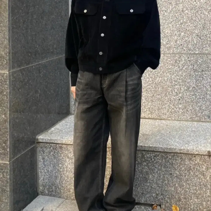 [BUNJANG] Order Archive One Pleat Wide Denim M / 오더아카이브 원 핀턱 와이드 M