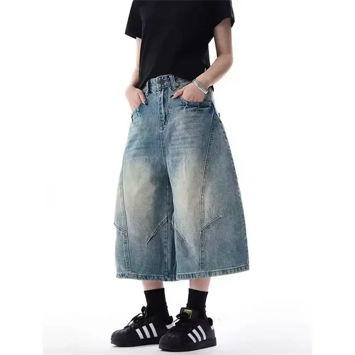 [SOLD OUT] 와이드 버뮤다 데님 팬츠 / 데일리 캐주얼 유니크 긱시크 y2k 빈티지