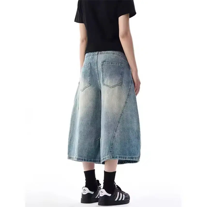 [SOLD OUT] 와이드 버뮤다 데님 팬츠 / 데일리 캐주얼 유니크 긱시크 y2k 빈티지