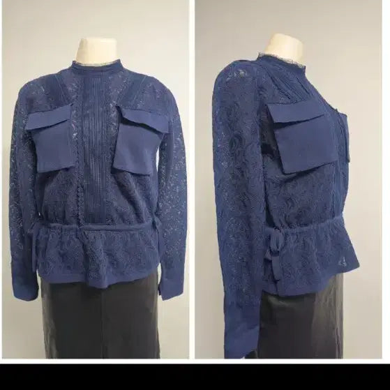 [BUNJANG] Jigott Sheer Lace Textured Blouse Navy / 지고트 / 시어 레이스 텍스처 블라우스 네이비 55