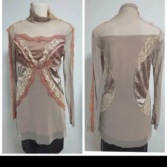 [BUNJANG] Doho Unique Lace Mix High-Neck T-Shirt / 도호 / 유니크한 레이스 믹스 하이넥 티셔츠  55