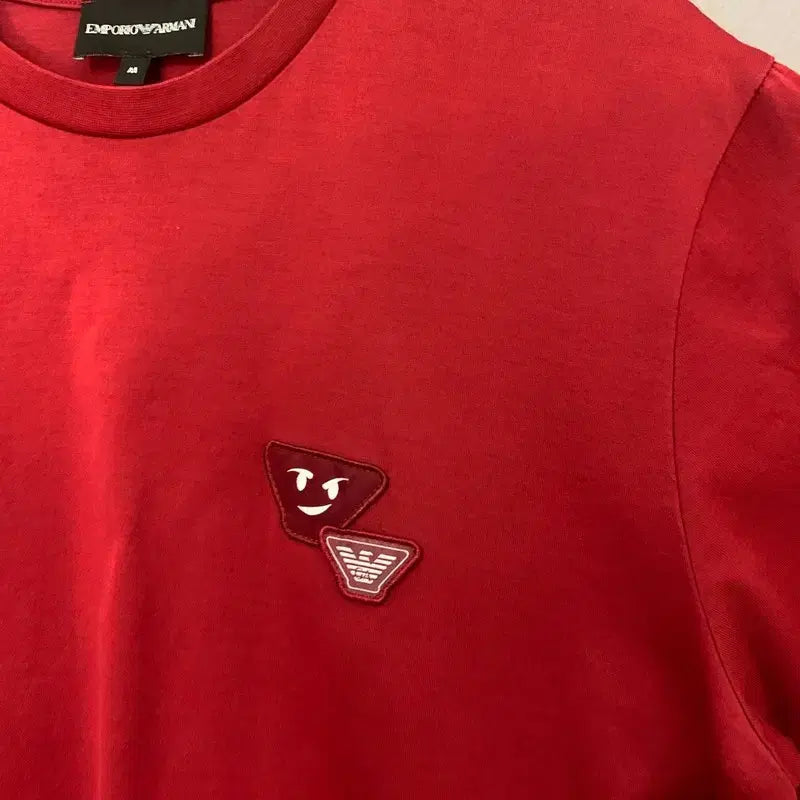 [BUNJANG] Emporio Armani Logo Patch Red Short Sleeve T-shirt / M 엠포리오 아르마니 로고 패치 레드 반팔티