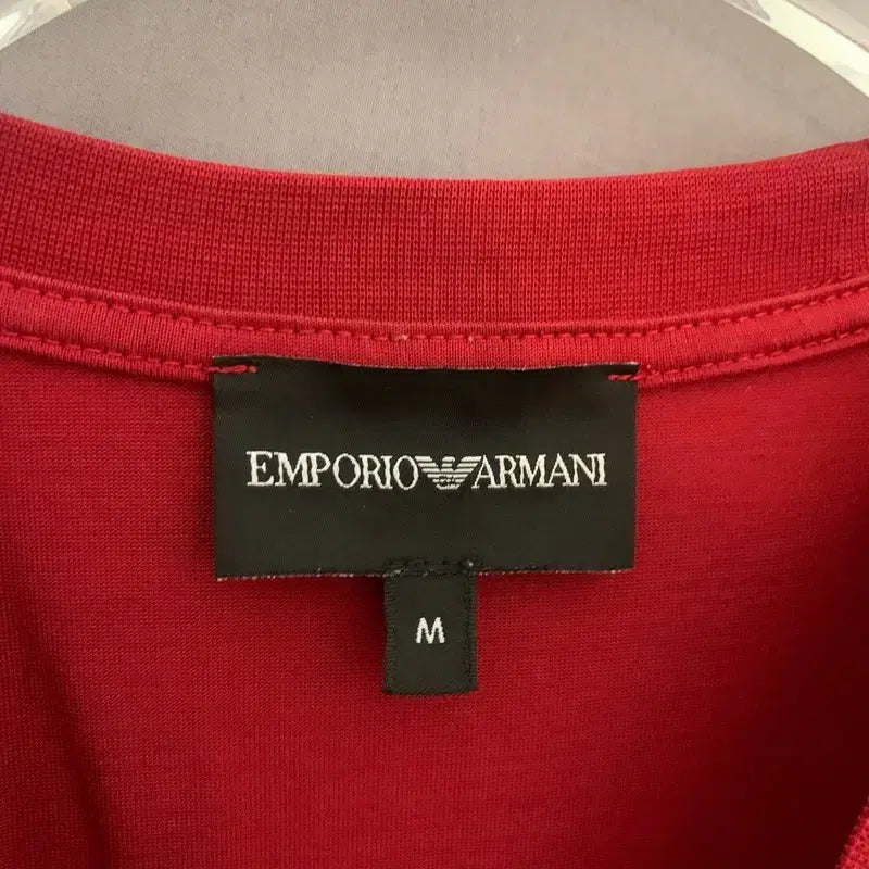 [BUNJANG] Emporio Armani Logo Patch Red Short Sleeve T-shirt / M 엠포리오 아르마니 로고 패치 레드 반팔티