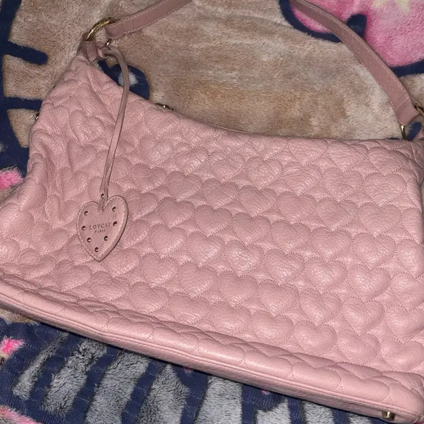 [BUNJANG] Vintage Lovecat Heart Quilting Shoulder Bag / 빈티지 러브캣 하트 퀄팅 핑크 숄더백 가방 갸루 구제 히메 도트백