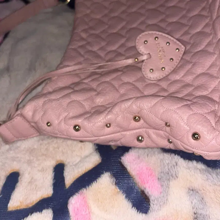[BUNJANG] Vintage Lovecat Heart Quilting Shoulder Bag / 빈티지 러브캣 하트 퀄팅 핑크 숄더백 가방 갸루 구제 히메 도트백