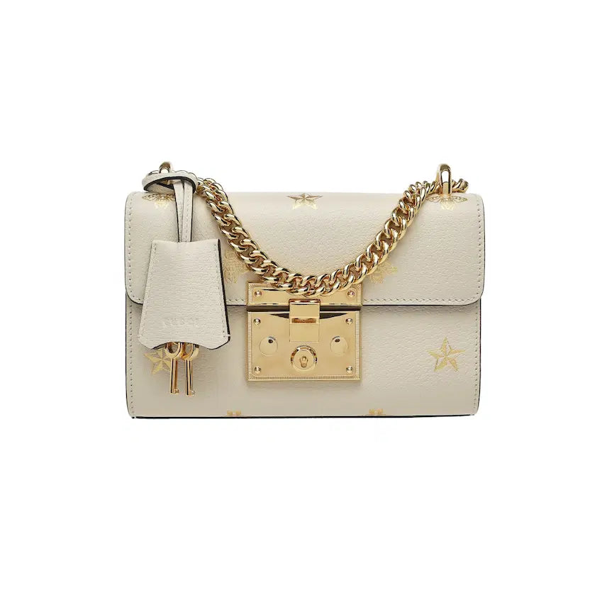 [BUNJANG] Gucci White Bee &amp; Star Padlock Shoulder Bag Small / 구찌 비 스타 패들락 숄더백 스몰