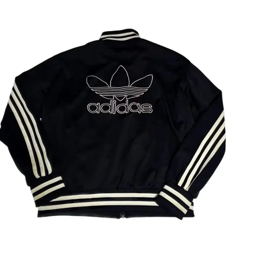 [BUNJANG] Adidas Trefoil Track Top Jacket / [아디다스] 올블랙 화이트 배색 트레포일 백로고 트랙탑 점퍼 10ㅔ