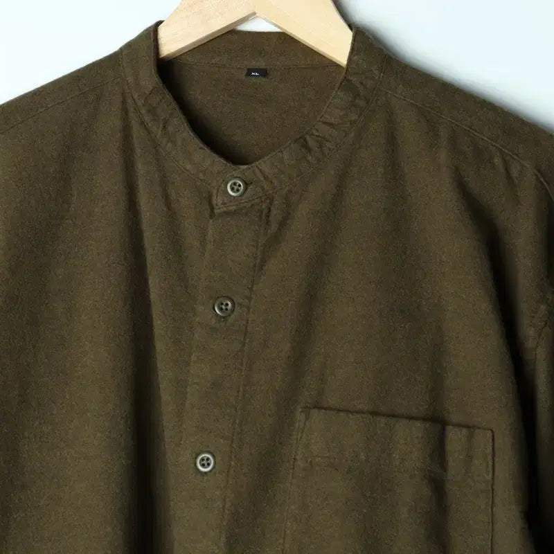 [BUNJANG] Unbranded Khaki Fleece Lined Shirt / (XL-2XL) 무지 셔츠 남방 얇은기모 카키-17BC2