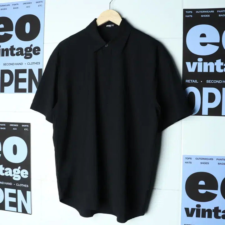 [BUNJANG] Drawfit Black Boxy Short Sleeve Polo Shirt / (L-2XL) 드로우핏 반팔 카라 티셔츠 블랙 박시 아메카지-17B89