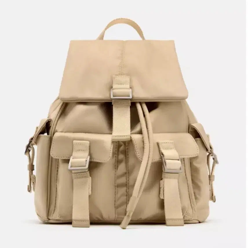 [BUNJANG] Zara Beige Buckle Nylon Backpack / 자라 베이지 버클 나일론 백팩 가방 책가방 여행가방 데일리