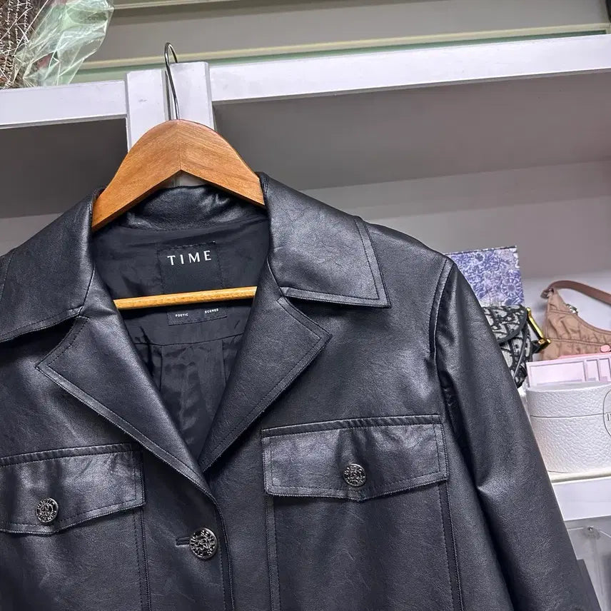 [BUNJANG] TIME Black Leather Jacket / [ 한섬 ] TIME 타임 블랙컬러 레더 자켓