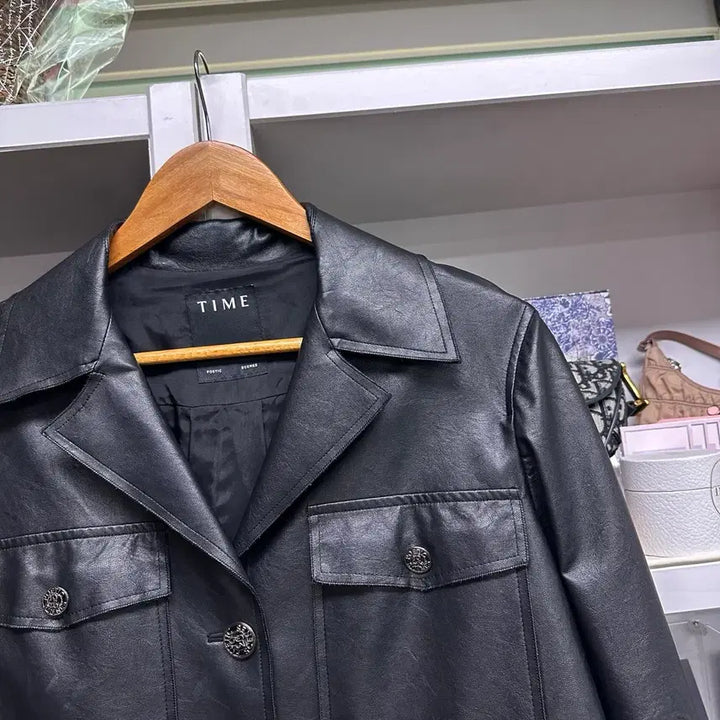 [BUNJANG] TIME Black Leather Jacket / [ 한섬 ] TIME 타임 블랙컬러 레더 자켓
