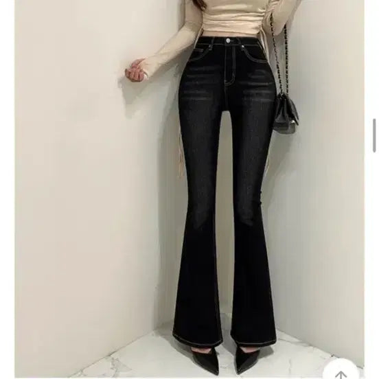 [BUNJANG] Washing Spandex Bootcut Black Denim Pants / 하비가능. 워싱 스판 부츠컷 블랙 데님 바지 M~XL
