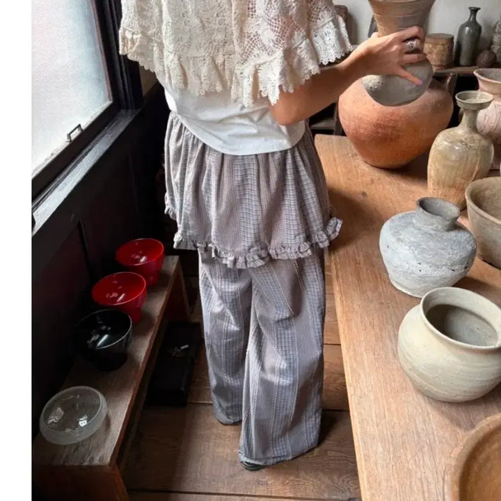 [SOLD OUT] 위꼬모 체크프릴팬츠