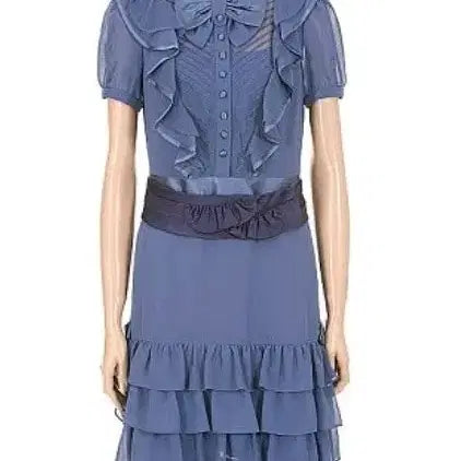 [BUNJANG] Reneybon Frill Ribbon Dress Blue (Size 55) / 레니본 프릴 리본 원피스 블루(55)