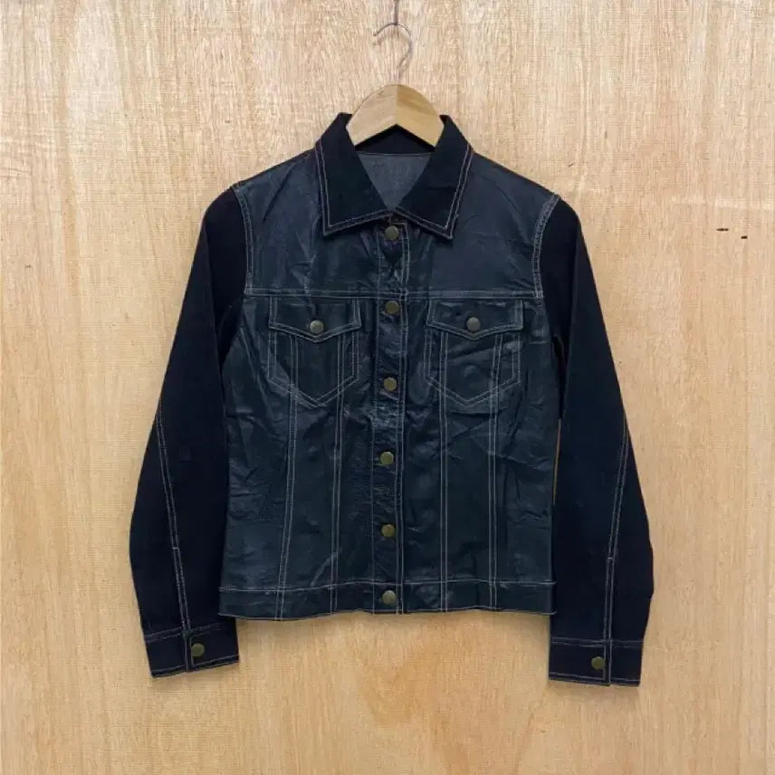 [BUNJANG] Vintage Japanese Real Leather Denim Trucker Jacket / 일본 빈티지 리얼레더 데님 트러커 자켓