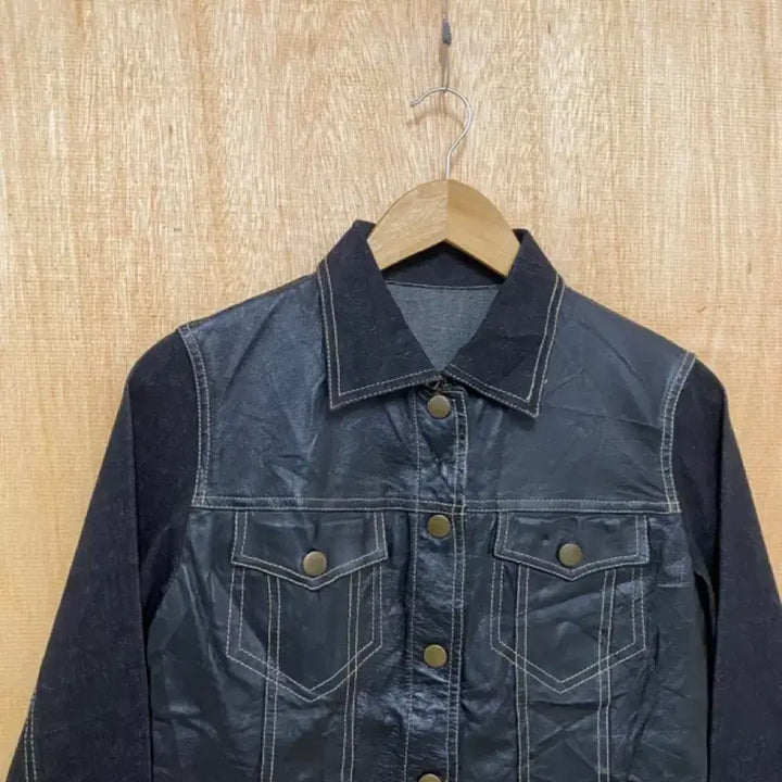 [BUNJANG] Vintage Japanese Real Leather Denim Trucker Jacket / 일본 빈티지 리얼레더 데님 트러커 자켓